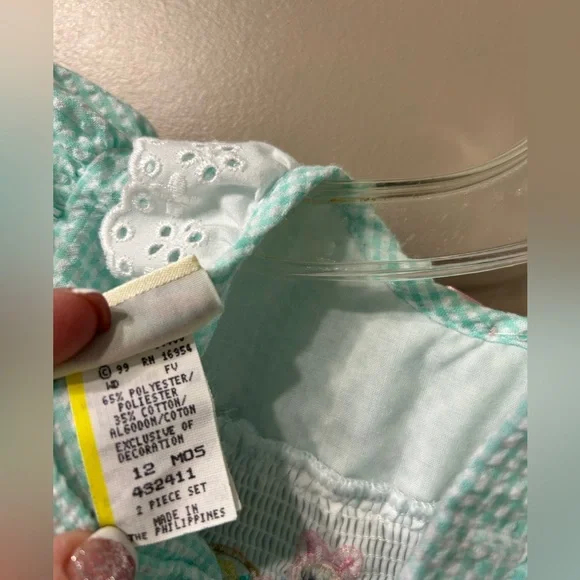 Smocked Baby Bubble Romper Mint teal Pastel Embroidery Easter bunny baskets - Picture 5 of 7